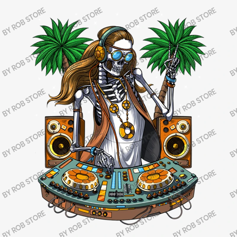 Hippie Skeleton Dj Ladies Fitted T-Shirt 5 Hippie Skeleton Dj Ladies Fitted T-Shirt - Image 5