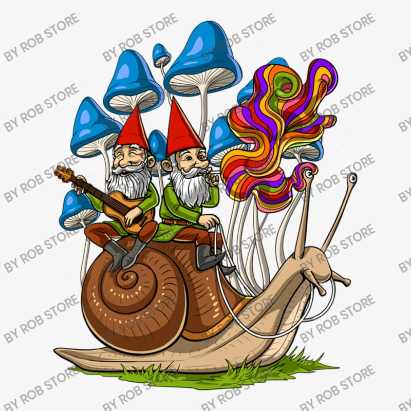 Mushroom Gnomes On Snail Ladies Fitted T-Shirt 5 Mushroom Gnomes On Snail Ladies Fitted T-Shirt - Image 5