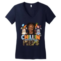 Chillin With My Peeps Afro Woman Women's V-Neck T-Shirt -TeeMuse Store pd.2526040488.72.25056976.s3.1 front navy ffffff none x0y12 138 800x800 1