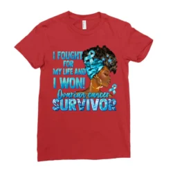 Ovarian Cancer Survivor Black Woman Ladies Fitted T-Shirt -TeeMuse Store pd.2526110364.36.25056072.s3.1 front red ffffff none x0y0 154 800x800 1