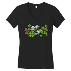 Western Cowhide Leopard Glitter Shamrocks Women's V-Neck T-Shirt -TeeMuse Store pd.2526143300.72.24702997.s3.1 front black ffffff none x0y0 138 800x800 1