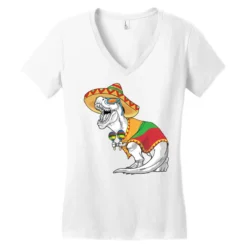Cinco De Mayo Dinosaur Sombrero Maracas Mexican T Women's V-Neck T-Shirt -TeeMuse Store pd.2526170587.72.25065193.s3.1 front white ffffff none x0y0 138 800x800 1