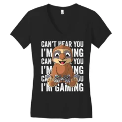 Can T Hear You I M Gaming Gamer Sloth Gaming Sloth Women's V-Neck T-Shirt -TeeMuse Store pd.2526181990.72.25067397.s3.1 front black ffffff none x0y0 138 800x800 1
