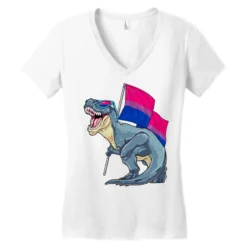 Bisexual Dinosaur Bi Pride Flag Lgbt T Rex Pride M Women's V-Neck T-Shirt -TeeMuse Store pd.2526187824.72.25068427.s3.1 front white ffffff none x0y0 138 800x800 1