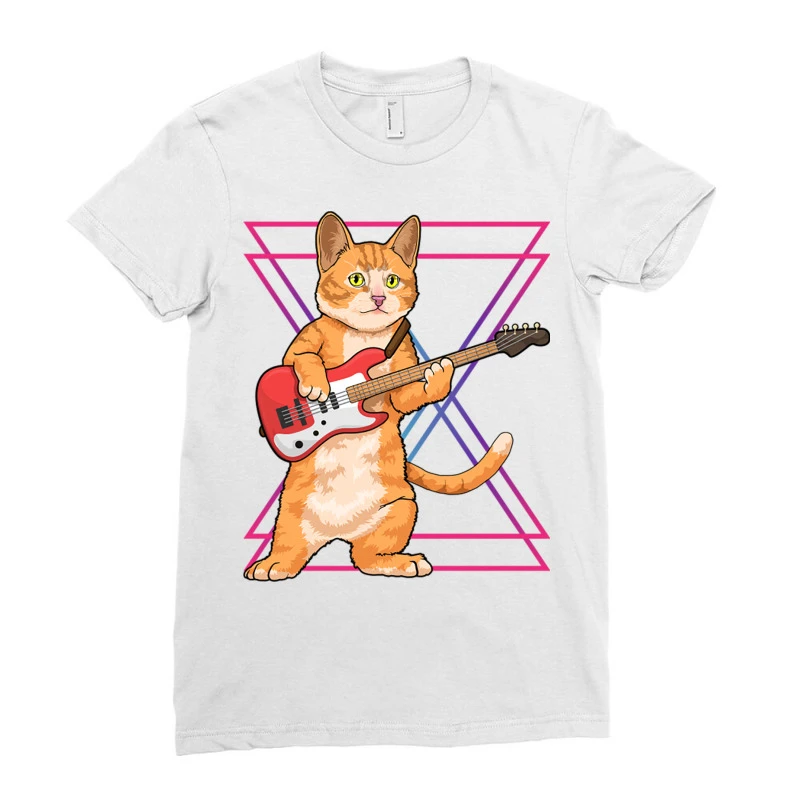 Bass Music Cat Rock Kitty Bass Guitar Player Gifts Ladies Fitted T-Shirt 3 Bass Music Cat Rock Kitty Bass Guitar Player Gifts Ladies Fitted T-Shirt - Image 3