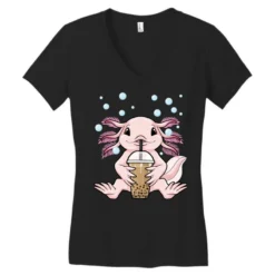 Axolotl Bubble Tea Kawaii Axolotl Milk Tea Boba Te Women's V-Neck T-Shirt -TeeMuse Store pd.2526200571.72.25071323.s3.1 front black ffffff none x0y0 138 800x800 1