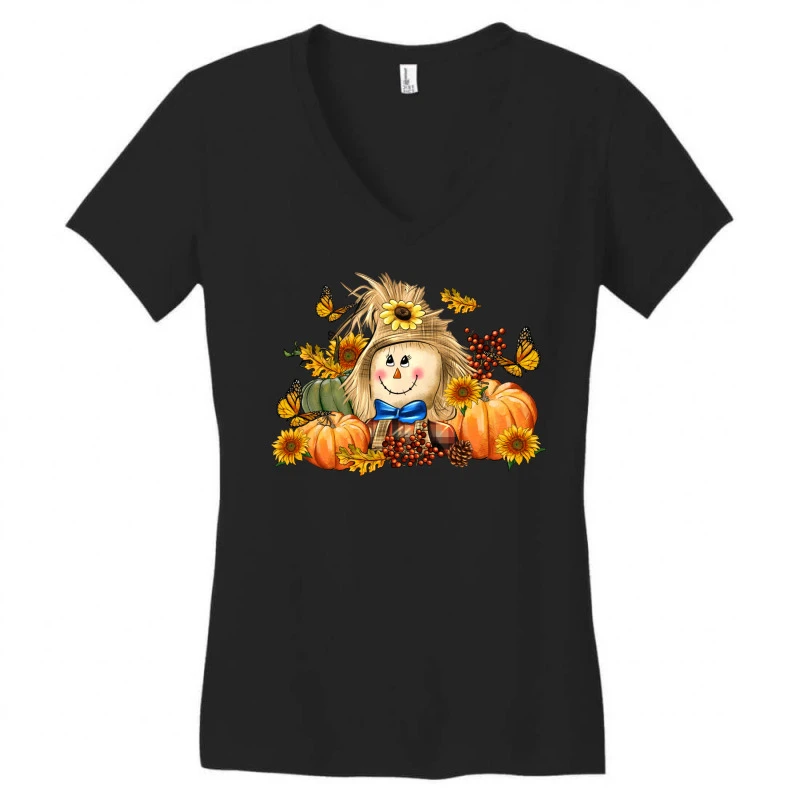 Fall Scarecrow Women's V-Neck T-Shirt 3 Fall Scarecrow Women's V-Neck T-Shirt - Image 3