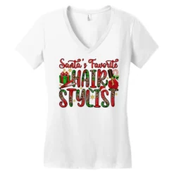 Santa's Favorite Hair Stylist Women's V-Neck T-Shirt -TeeMuse Store pd.2526350841.72.25087140.s3.1 front white ffffff none x0y0 138 800x800 1
