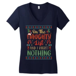 On The Naughty Lists And I Regret Noth Women's V-Neck T-Shirt -TeeMuse Store pd.2526361837.72.25087354.s3.1 front navy ffffff none x0y0 138 800x800 1