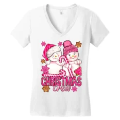 Pink Christmas Crew Snowman Women's V-Neck T-Shirt -TeeMuse Store pd.2526424558.72.25087069.s3.1 front white ffffff none x0y0 138 800x800 1