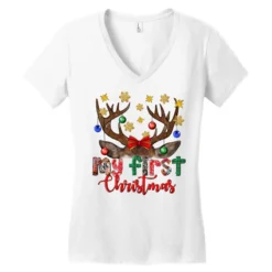 My First Christmas With Reindeer Women's V-Neck T-Shirt -TeeMuse Store pd.2526433521.72.25087026.s3.1 front white ffffff none x0y0 138 800x800 1
