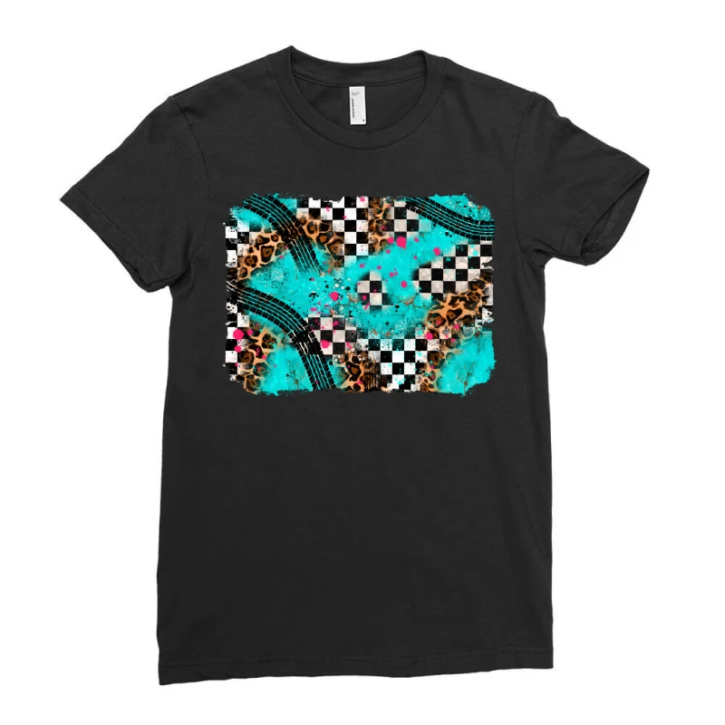 Race Day Turquoise Background Ladies Fitted T-Shirt 3 Race Day Turquoise Background Ladies Fitted T-Shirt - Image 3