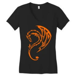 Dragon, Dragons, Tattoo, Orange Women's V-Neck T-Shirt -TeeMuse Store pd.2526513974.72.25088436.s3.1 front black ffffff none x2.5y0 133 800x800 1