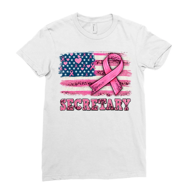 Secretary American Cancer Flag Ladies Fitted T-Shirt 3 Secretary American Cancer Flag Ladies Fitted T-Shirt - Image 3