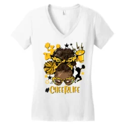 Afro Messy Bun Cheer Life Yellow And Black Women's V-Neck T-Shirt -TeeMuse Store pd.2526569956.72.25087088.s3.1 front white ffffff none x0y0 138 800x800 1
