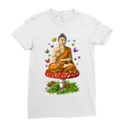 Buddha Magic Mushrooms Meditation Ladies Fitted T-Shirt -TeeMuse Store pd.2526623346.36.25072712.s3.1 front white ffffff none x16.5y0 121 800x800 1