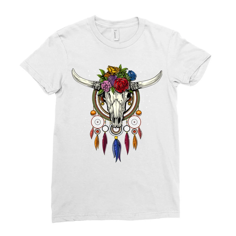 Cow Skull Hippie Dream Catcher Ladies Fitted T-Shirt 3 Cow Skull Hippie Dream Catcher Ladies Fitted T-Shirt - Image 3