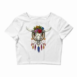 Cow Skull Hippie Dream Catcher Crop Top
