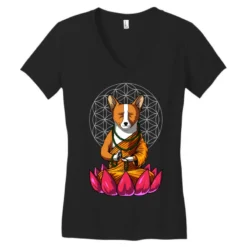 Corgi Dog Yoga Meditation Buddha Women's V-Neck T-Shirt -TeeMuse Store pd.2526626014.72.25073995.s3.1 front black ffffff none x9y0 120 800x800 1