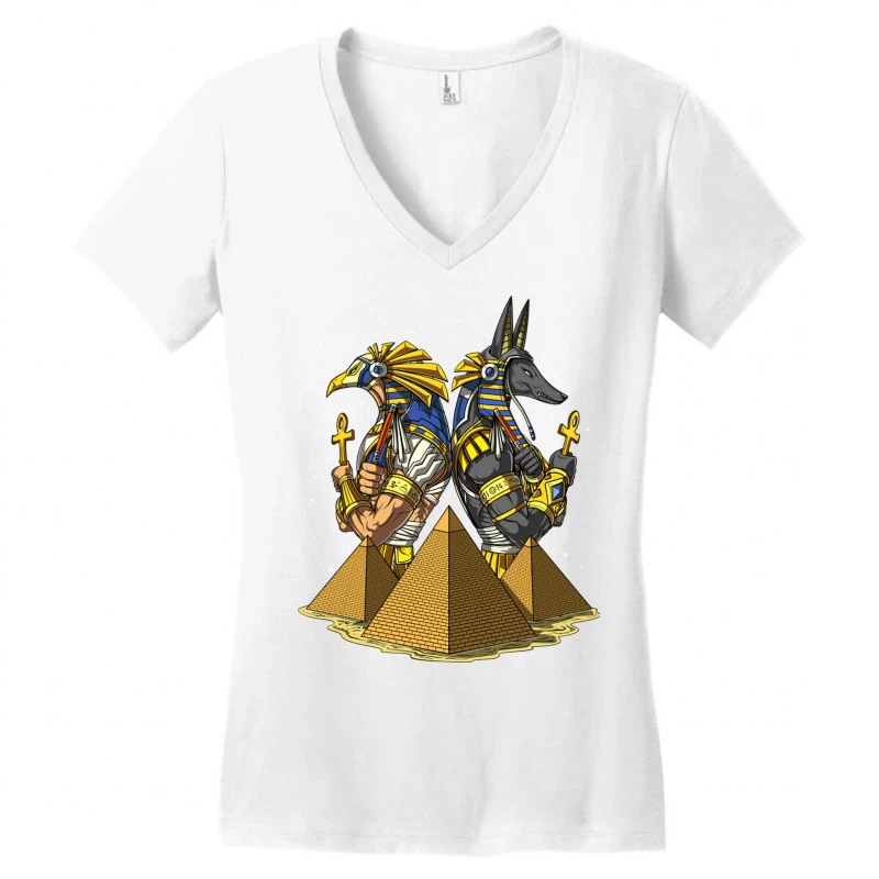 Egyptian Gods Anubis Ra Ankh Pyramids Mythology Women's V-Neck T-Shirt 3 Egyptian Gods Anubis Ra Ankh Pyramids Mythology Women's V-Neck T-Shirt - Image 3