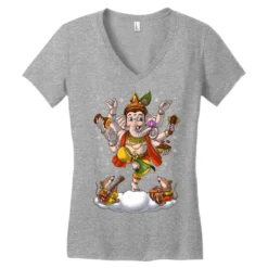 Ganesha Hindu Elephant Women's V-Neck T-Shirt -TeeMuse Store pd.2526637034.72.25078084.s3.1 front heather ffffff none x4.5y0 129 800x800 1