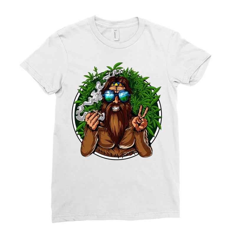 Hippie Bigfoot Smoking Weed Cannabis Ladies Fitted T-Shirt 3 Hippie Bigfoot Smoking Weed Cannabis Ladies Fitted T-Shirt - Image 3