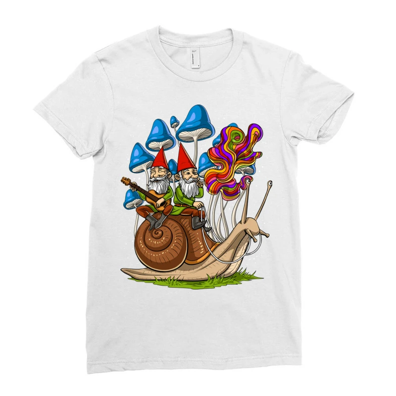 Mushroom Gnomes On Snail Ladies Fitted T-Shirt 3 Mushroom Gnomes On Snail Ladies Fitted T-Shirt - Image 3