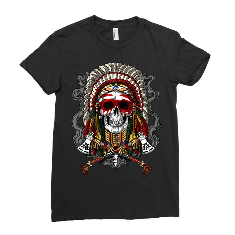 Native American Chief Skull Indian Ladies Fitted T-Shirt 3 Native American Chief Skull Indian Ladies Fitted T-Shirt - Image 3