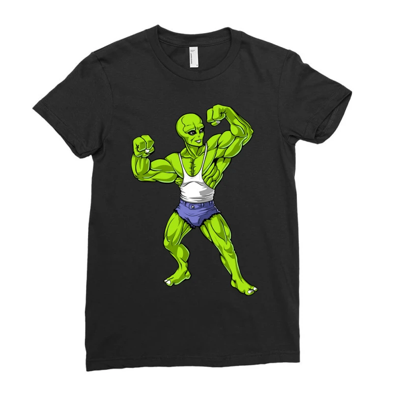 Space Alien Bodybuilder Ladies Fitted T-Shirt 3 Space Alien Bodybuilder Ladies Fitted T-Shirt - Image 3