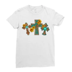 Western Three Cross With Sunflowers Ladies Fitted T-Shirt -TeeMuse Store pd.2526679353.36.25095129.s3.1 front white ffffff none x0y0 154 800x800 1