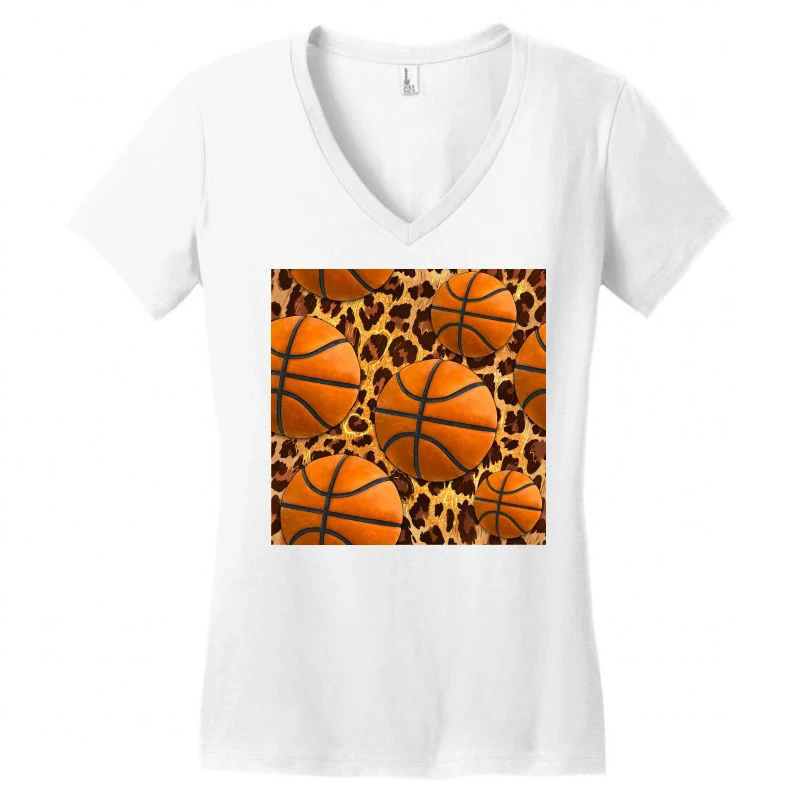 Western Basketball Seamless Pattern Women's V-Neck T-Shirt 3 Western Basketball Seamless Pattern Women's V-Neck T-Shirt - Image 3