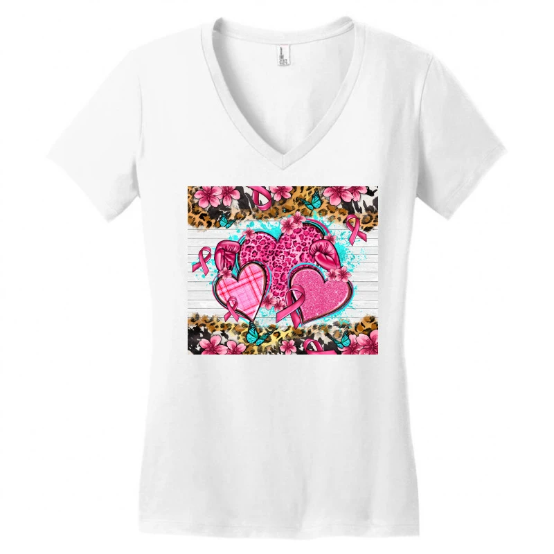 Breast Cancer Hearts Women's V-Neck T-Shirt 3 Breast Cancer Hearts Women's V-Neck T-Shirt - Image 3