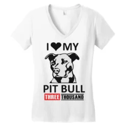 I My Pit Bull Three Thousand Women's V-Neck T-Shirt -TeeMuse Store pd.2526775324.72.25096808.s3.1 front white ffffff none x3.5y0 131 800x800 1