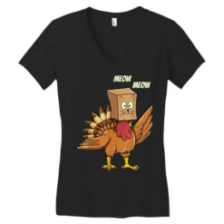 Thanksgiving Turkey Cat Meow Women's V-Neck T-Shirt -TeeMuse Store pd.2526802536.72.25097232.s3.1 front black ffffff none x0y0 138 800x800 1