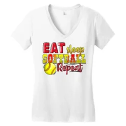 Eat Sleep Softball Repeat Women's V-Neck T-Shirt -TeeMuse Store pd.2526808977.72.25095271.s3.1 front white ffffff none x0y0 138 800x800 1