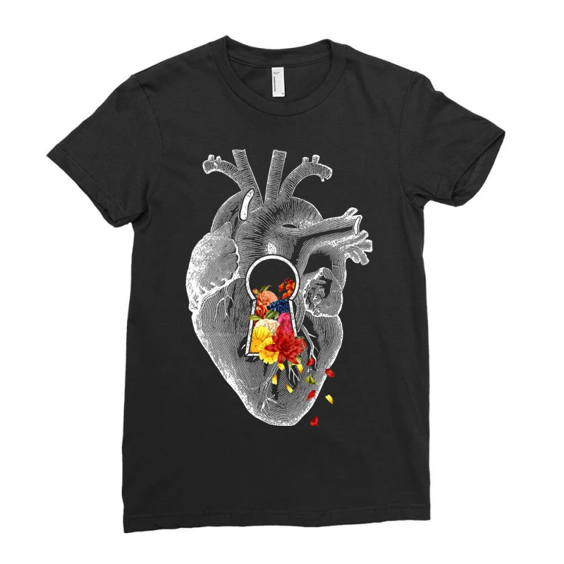 Keyhole Flower Heart Vintage Collage Ladies Fitted T-Shirt 3 Keyhole Flower Heart Vintage Collage Ladies Fitted T-Shirt - Image 3