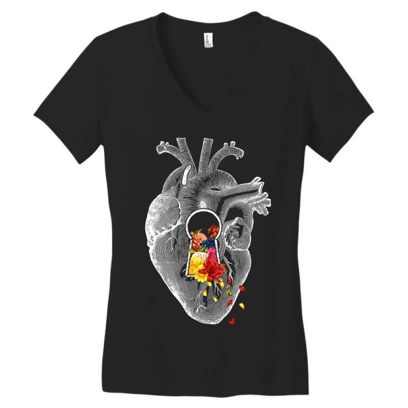 Keyhole Flower Heart Vintage Collage Women's V-Neck T-Shirt 3 Keyhole Flower Heart Vintage Collage Women's V-Neck T-Shirt - Image 3