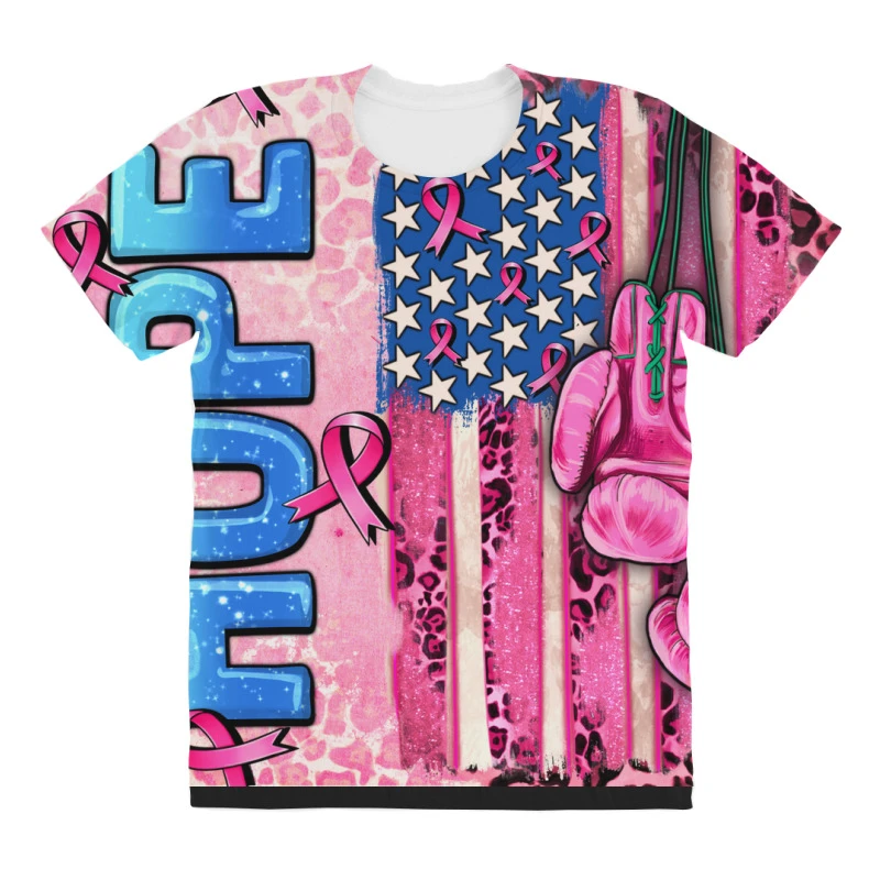 Hope Breast Cancer And American Flag All Over Women's T-shirt 3 Hope Breast Cancer And American Flag All Over Women's T-shirt - Image 3