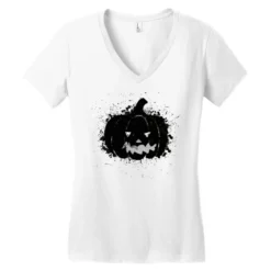 Vintage Halloween Pumpkin Terrible Horrify Hallowe Women's V-Neck T-Shirt -TeeMuse Store pd.2527011768.72.25088467.s3.1 front white ffffff none x0y0 138 800x800 1