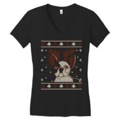 Ugly Christmas French Bulldog Puppy With Reindeer Women's V-Neck T-Shirt -TeeMuse Store pd.2527015858.72.25089430.s3.1 front black ffffff none x0y0 138 800x800 1