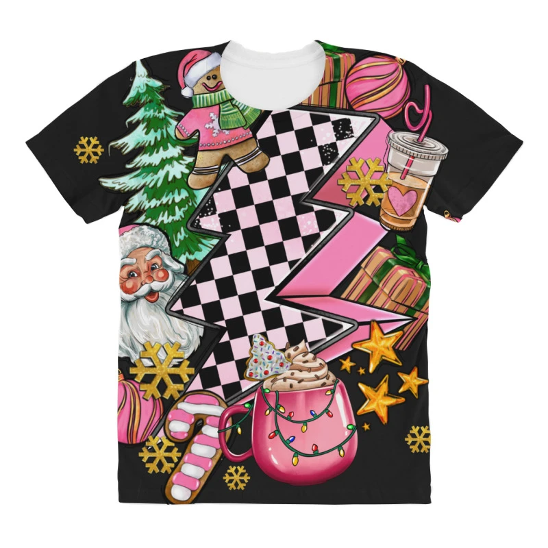 Pink Christmas Lightning Bolt All Over Women's T-shirt 3 Pink Christmas Lightning Bolt All Over Women's T-shirt - Image 3