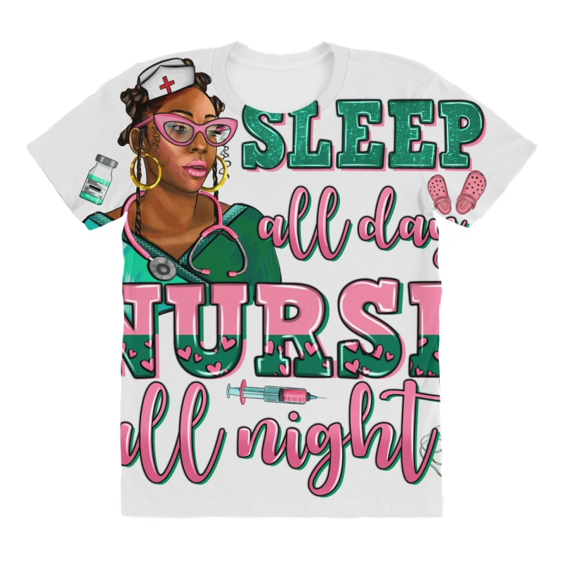 Afro Nurse Sleep All Day Nurse All Night All Over Women's T-shirt 3 Afro Nurse Sleep All Day Nurse All Night All Over Women's T-shirt - Image 3