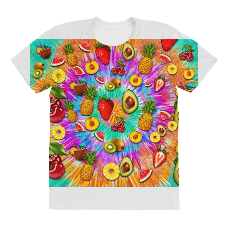 Hand Drawn Tie Dye Summer Fruits All Over Women's T-shirt 3 Hand Drawn Tie Dye Summer Fruits All Over Women's T-shirt - Image 3