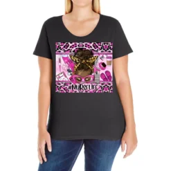Afro Messy Bun Nurse Life Hot Pink Ladies Curvy T-Shirt