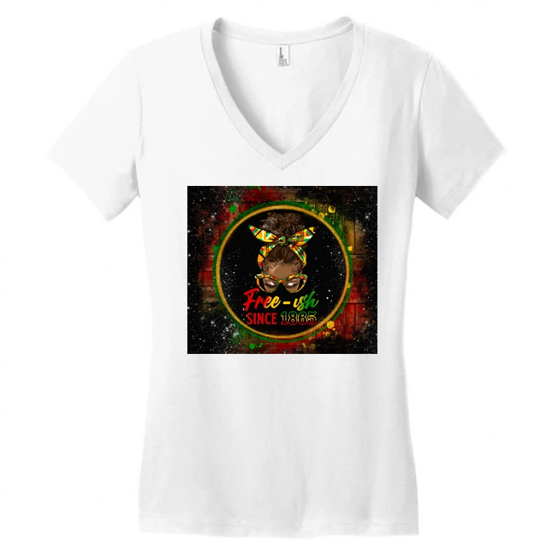 Afro Messy Bun Free-ish Women's V-Neck T-Shirt 3 Afro Messy Bun Free-ish Women's V-Neck T-Shirt - Image 3