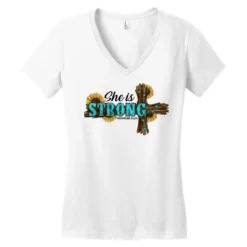 She Is Strong Western Cross Women's V-Neck T-Shirt -TeeMuse Store pd.2527112644.72.25102506.s3.1 front white ffffff none x0y0 138 800x800 1