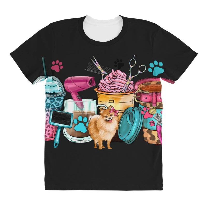 Pet Groomer Coffee Cups All Over Women's T-shirt 3 Pet Groomer Coffee Cups All Over Women's T-shirt - Image 3