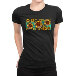 Leopard Sunflower Gemstone Ladies Fitted T-Shirt