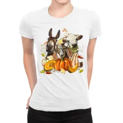 Fall Farm Animals Ladies Fitted T-Shirt
