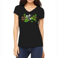 Western Cowhide Leopard Glitter Shamrocks Women's V-Neck T-Shirt